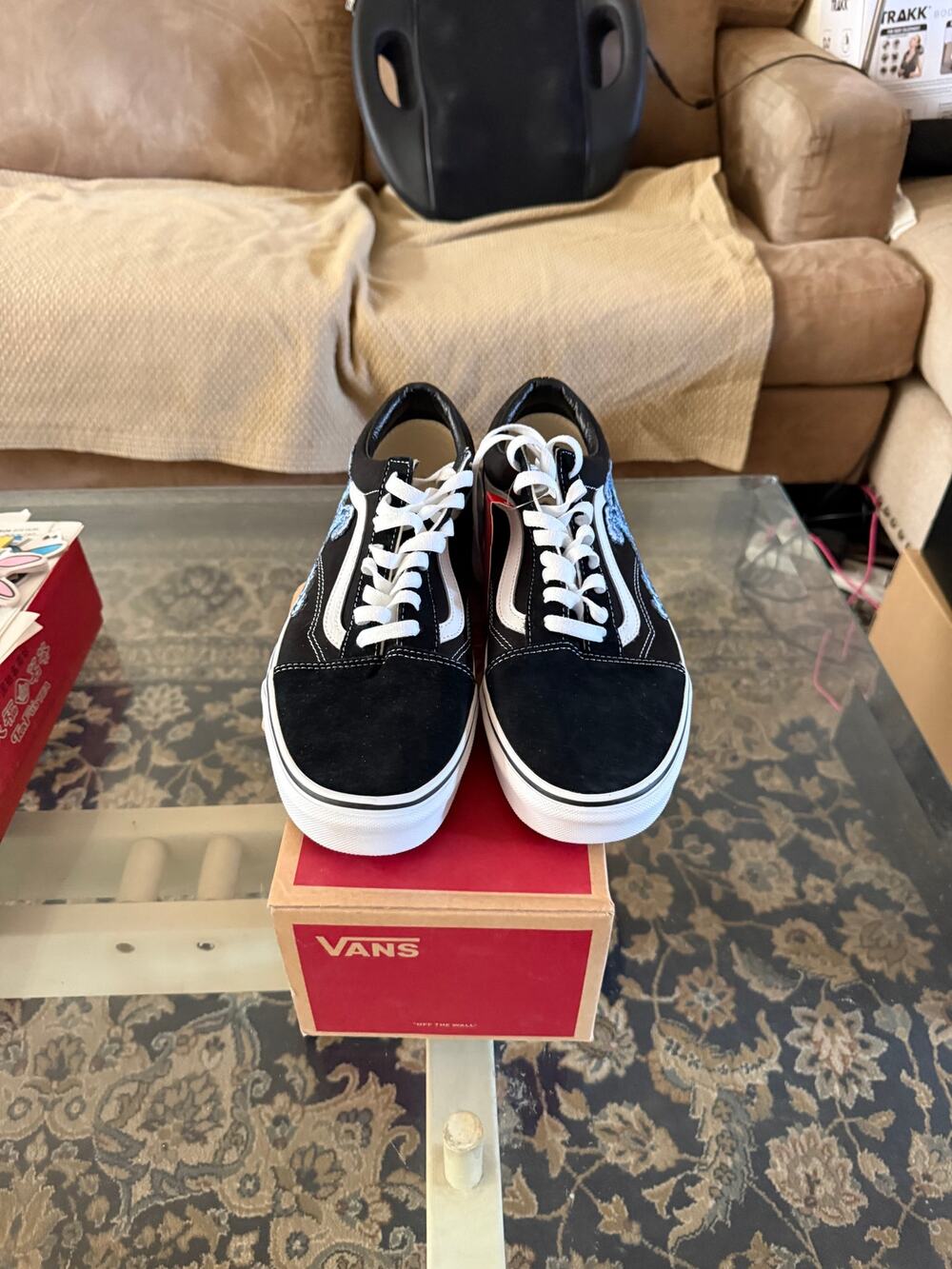 Vans Old Skool Embroidered Wave Black White Size 10.5 Custom